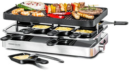 Rommelsbacher Raclettegrill RC 1400 – 8 personen – omkeerbare grillplaat met crêpevormen – gourmetstel met pannen en spatels – antiaanbaklaag – 1500W