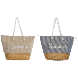 Handtas Dames Home ESPRIT Blauw Beige Natuurlijk 52 x 16 x 33 cm (2 Stuks)