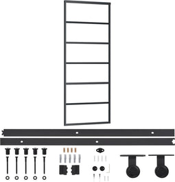 vidaXL - Schuifdeur - met - beslag - 76x205 - cm - aluminium - en - ESG-glas