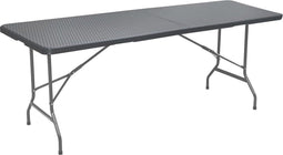 BRASQ Inklapbare Vouwtafel Rattan Grijs - 180x70x74cm- Campingtafel - Klaptafel - Weerbestendig - Tafel met draaghandvat