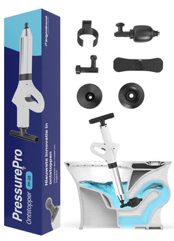Brightbrand PressurePro Afvoer ontstopper – Toilet Ontstopper – Hogedruk Ontstopper – Wasbak Ontstopper - Inclusief Opzetstukken voor Diverse gootstenen – Ontstoppingsveer – Plopper - Drain