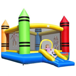 Coast Springkasteel Multicolor - Opblaasbaar Speelkasteel met Glijbaan - 350 x 273 x 226 cm