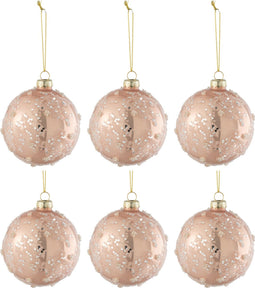 J-Line kerstbal Suiker/Zilver Glitter - glas - mat/blinkend - lichtroze - small - doos van 6