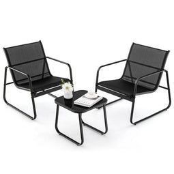 3-delig Tuinmeubelset Balkonset met 2 Stoelen en Tafel - Zwart, Afmetingen Stoel 58x60x85 cm, Tafel
