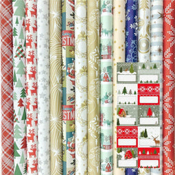 Benza Präsenta - Cadeaupapier - Kerstpapier 200 x 70 cm - 7 rollen incl. 20 naamlabels (7 stuks)