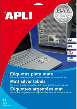 Klevende etiketten Apli Zilverkleurig Metaal 63,5 x 29,6 mm 20 Lakens