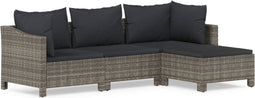 vidaXL - 4-delige - Loungeset - met - kussens - poly - rattan - grijs