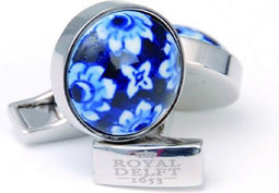 Manchetknoop Royal Delft rond bloem