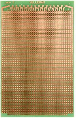 Velleman Eurocard, 100 x 160 mm, 2 contacten per eiland, enkelzijdig, eurodin DIN41612 en DIN41617, epoxy FR-4, groen