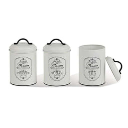 Maestro - Set van 3 Opbergblikken voor: Suiker Koffie Thee | Voedselcontainer - 3x Ø11,3 x 18,5cm Wit/Zwart