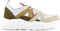 PS Poelman Year - Dames Leren Chunky Runner Sneaker - Beige Kaki Groen - Maat 38