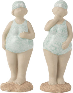 J-Line figuur Vrouw Badpak Staand - keramiek - aqua - small - 2 stuks