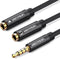 3,5 mm 1 x Male naar 2 x Female audio splitter audiokabel (Mic + koptelefoon)