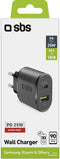 SBS - 25W Power Delivery Charger - 1x USB type-A 1x USB type-C - Max 9V 3A