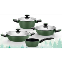 MONIX Forest | 7-delige set, 4 mm gesmeed aluminium, antiaanbaklaag, met hittebestendig glazen deksel, geschikt voor alle soorten fornuizen, inclusief inductie