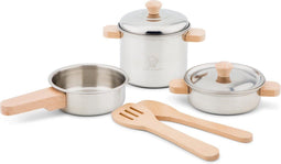 New Classic Toys - Metalen Pannenset - 7-delige set met houten handvatten en keukengerei