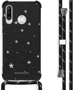 iMoshion Hoesje Geschikt voor Huawei P30 Lite Hoesje Met Koord - iMoshion Design Hoesje met Koord - Goud / Zwart / Stars Gold