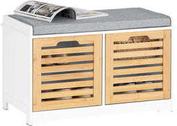 SoBuy FSR23-II-WN - Schoenenbank - Gevoerd kussen 2 deuren 4 vakken 71x35x43 cm wit/ecru