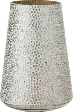 J-Line windlicht Mozaiek - glas - wit/zilver - large