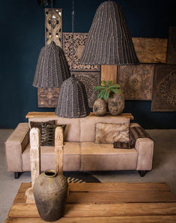 PTMD lars zwart hangende lampenkap van geweven