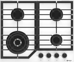 Wiggo WH-G634GL(W) - Inbouw Gaskookplaat - 4 Kookzones met Wokbrander - Wit Glas - 60cm