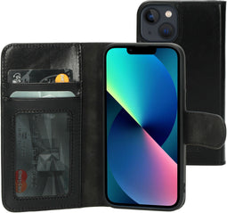 Mobiparts Excellent Wallet Case 2.0 - Flip cover - Echt leder - Zwart (iPhone 13 mini)