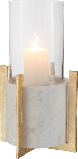 J-Line windlicht Voet - marmer/metaal - grijs/champagne - large