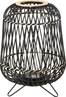 J-Line lantaarn Op Voet - bamboe - zwart/naturel - medium