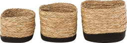 J-Line set van 3 manden Vierkant - gras/katoen - naturel/zwart