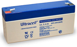 Ultracell UL 3,4-6 loodbatterij met Faston-contacten van 4,8 mm, afmetingen 134x34x62mm
