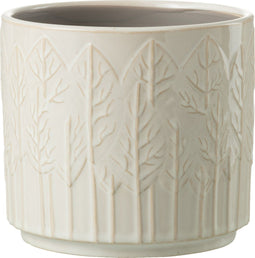 J-Line bloempot Blad - keramiek - wit - medium - Ø 14 cm - 2 stuks