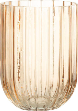 J-Line vaas Yari Strepen - glas - transparant/perzik - medium - Ø 15 cm