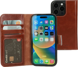 Mobiparts Excellent Wallet Case 2.0 - Flip cover - Echt leder - Bruin (iPhone 14 Pro)
