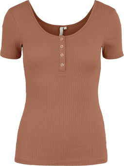 Pieces PCKITTE SS TOP NOOS BC - Katoenen top met korte mouwen - Copper Brown - Maat XS