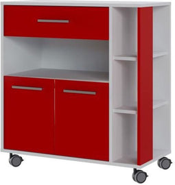 ECO Trolley 2 deuren 1 la - Wit en rood - L 80 x D 39 x H 87 cm