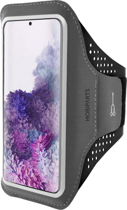 Mobiparts Galaxy S20 Plus - Sport Armband - Ademend materiaal en sleutelvak - Zwart
