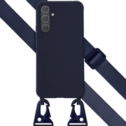 Selencia Hoesje Geschikt voor Samsung Galaxy A54 (5G) Hoesje Met Koord - Selencia Siliconen hoesje met afneembaar koord - Donkerblauw