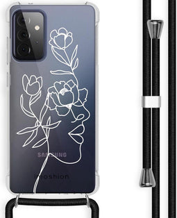iMoshion Hoesje Geschikt voor Samsung Galaxy A72 Hoesje Met Koord - iMoshion Design Hoesje met Koord - Wit / Transparant / Woman Flower