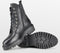 PS Poelman Leta - Dames Leren Enkellaarzen met Veters en Rits - Chunky Plateauzool - Zwart Croco