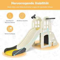 Coast - Kinderschuifset - 6-in-1 met klimmuur tunnel basketbalmand en telescoop - Geel 189,5 x 83 x 98 cm