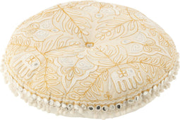 J-Line poef rond plat olifanten + spiegels - katoen - creme/goud - small
