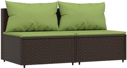vidaXL - Tuinmiddenbanken - met - kussens - 2 - st - poly - rattan - bruin