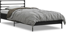 vidaXL - Bedframe - bewerkt - hout - en - metaal - zwart - 100x200 - cm