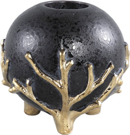 PTMD Quin Black Ceramic Tealight Gold Branches Base