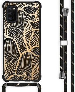 iMoshion Hoesje Geschikt voor Samsung Galaxy A41 Hoesje Met Koord - iMoshion Design Hoesje met Koord - Goud / Zwart / Golden Leaves