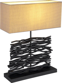 Globo Jamie - Tafellamp - E27 - Hout - Zwart - 50 cm hoog - 40 cm lang - 15 cm breed
