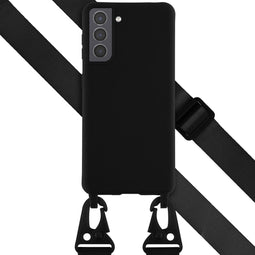 Selencia Hoesje Geschikt voor Samsung Galaxy S21 Hoesje Met Koord - Selencia Siliconen hoesje met afneembaar koord - Zwart