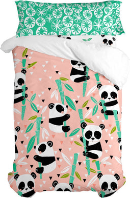 Dekbedovertrek set HappyFriday Moshi Moshi Panda Garden Roze Bed van 80/90 2 Onderdelen