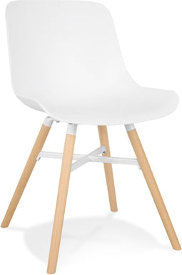 Alterego Gladys - Witte Designer Stoel - Natuurlijke Houten Poten - 55x48x81cm