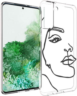 iMoshion Hoesje Geschikt voor Samsung Galaxy S21 Plus Hoesje Siliconen - iMoshion Design hoesje - Transparant / Zwart / Line Art Woman Black